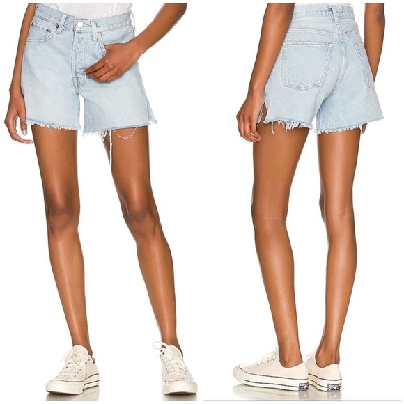 Agolde Parker Long Shorts Jinx Cut Off Hi Rise Denim Jean Light Wash Sz 32 NWT - Picture 1 of 13